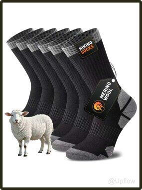 Men's Merino Wool Hiking Crew Socks Thick Cushioned Anti-Blister 3 Pack